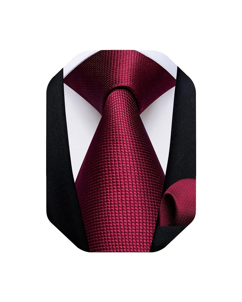 DiBanGu Mens Solid Color Tie and Pocket Square Set Woven Silk Plain Necktie & Handkerchief for Men Wedding Party Formal