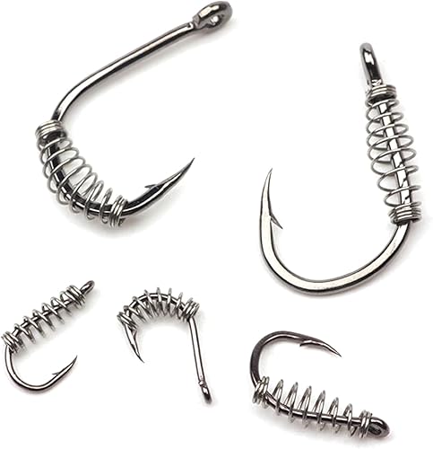 Miniatura 3 de Youngy 100 unids anzuelo de pesca de primavera de acero giratorio de acero de un solo círculo explosiones ganchos parte pesca suministros de pesca