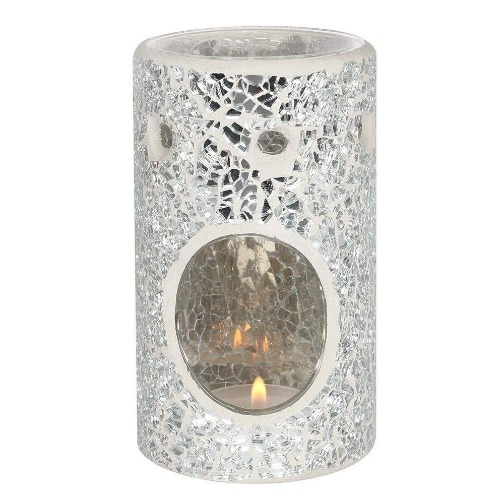 - Silver Pillar Crackle Glass Oil Burner (Height) 14.5 Cm