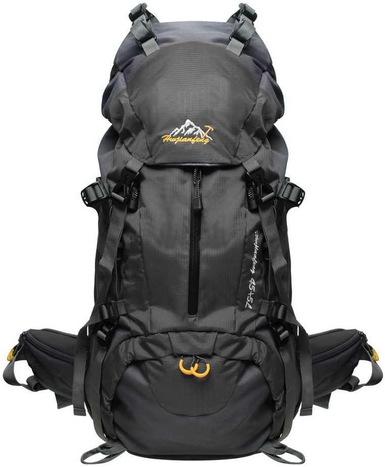 Hiking Backpack, 45L+5L Daypack with Waterproof Rain Cover for Camping Travel Outdoor Black