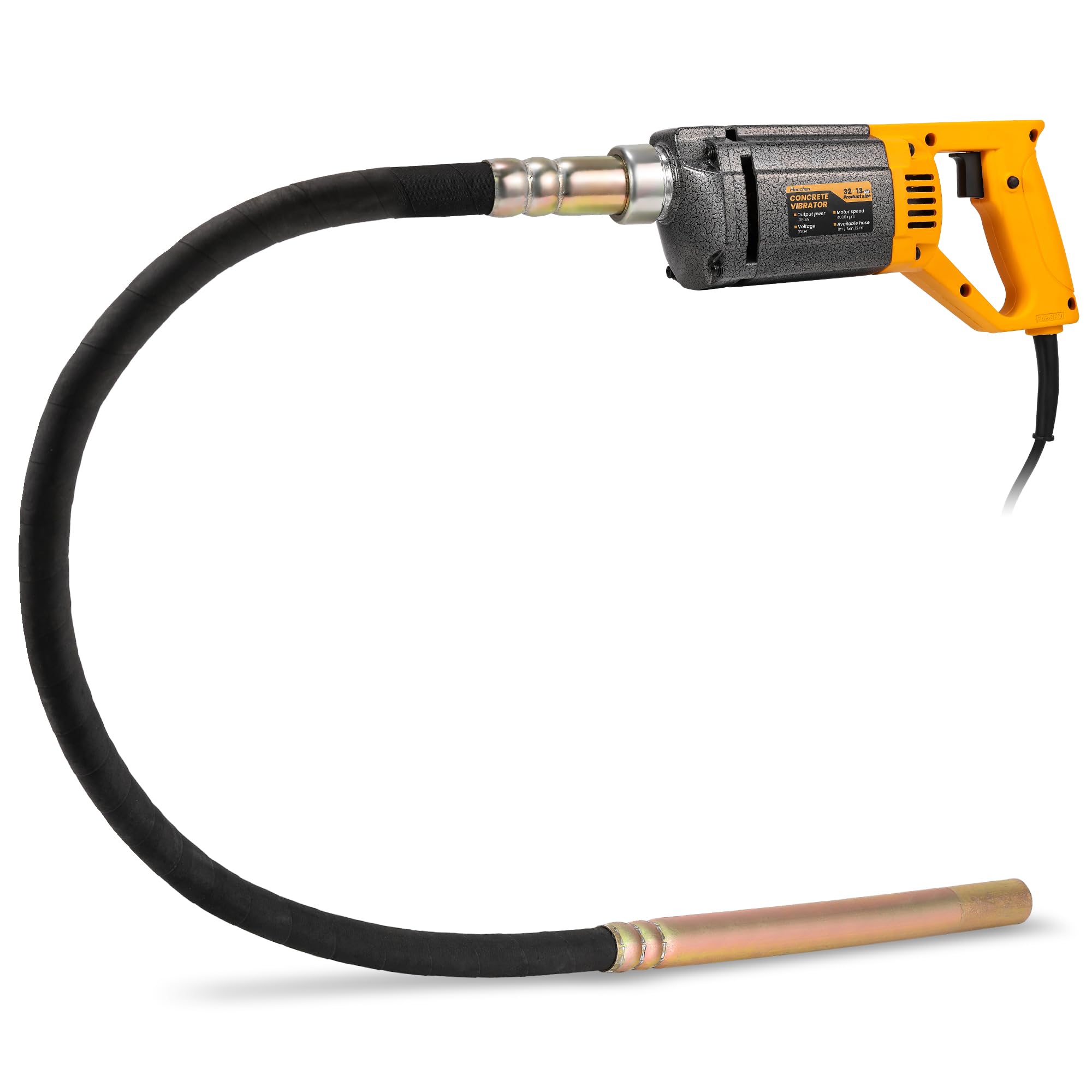 Hanchen Concrete Vibrator 1080W Concrete Vibrating Poker 4000Rpm Electric Commercial Bottle Vibrator Handheld Concrete Vibrator For Mixing And Compacting Building Concrete (With 1.5M Hose)