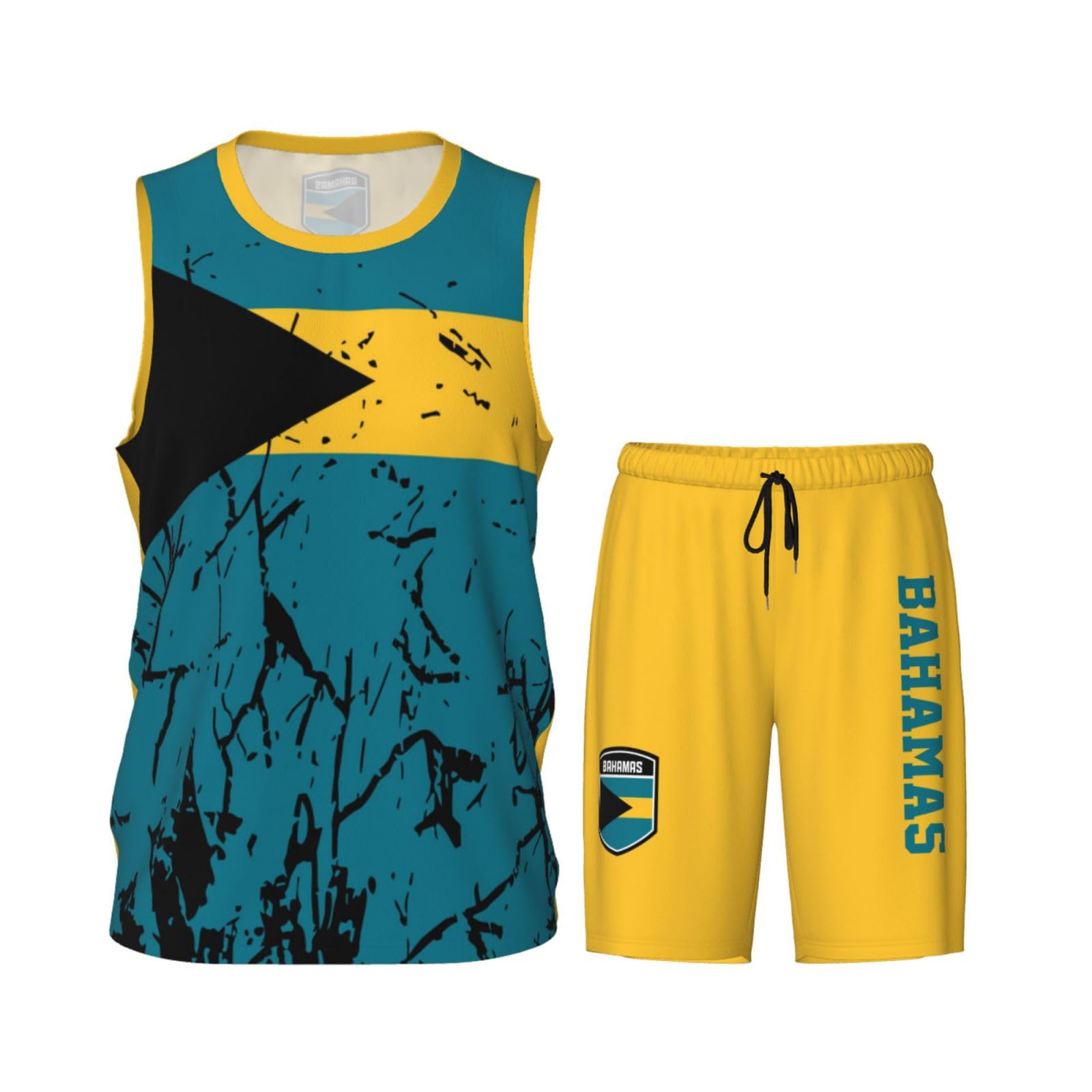 Bahamas Flag Grain (3) Basketball Jersey Uniform Suit for Men Women Adults Training Athletic Set
