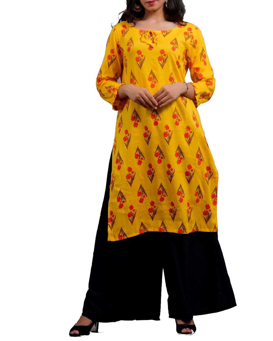 Vaachi Women's Regular Fit Floral Print Cotton Straight Kurti