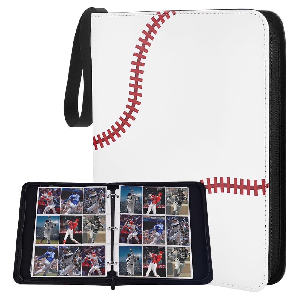 UNICRAFTALE Baseball Card Binder with Sleeves 900 Pockets White Trading Card Holder Compatible with Topps Cards Leather Baseballs Cards Holder Gifts for Baseball Collectors