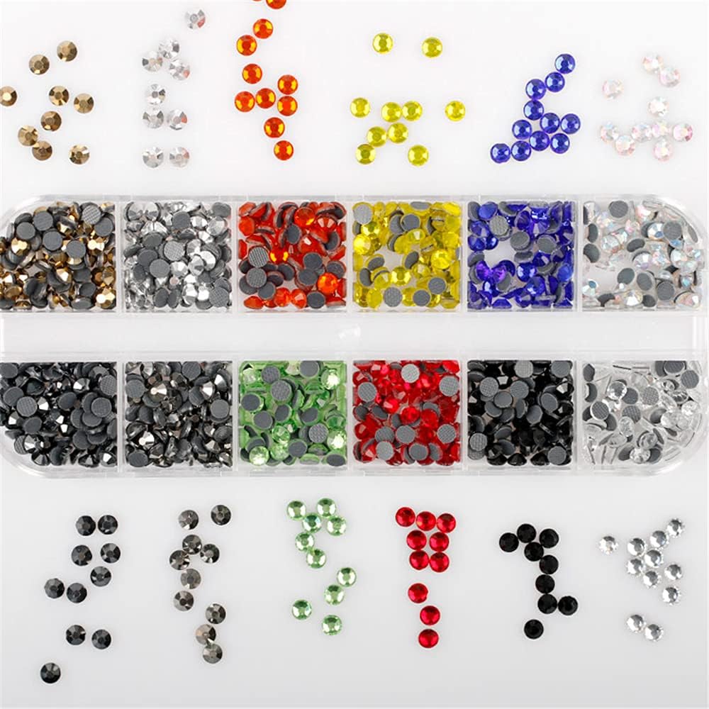 Crystal Rhinestone Diamante Gem Crafts Hot Fix Flat Back Rhinestone Glass Rhinestones Decoration for Crafts Clothes Shoes Bags Nail DIY 12 Colors SS10 with Storage Box (Colour)