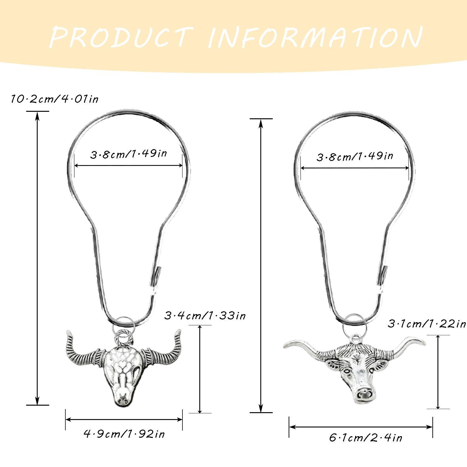 YRMLYMOP Western Shower Curtain Hooks,12 Pcs Cow Shower Curtain Hooks,Western Wildlife Farmhouse Rustic Farm Style Decorative Home Bathroom Western Bathroom Accessories Cow Bathroom Decor Hooks