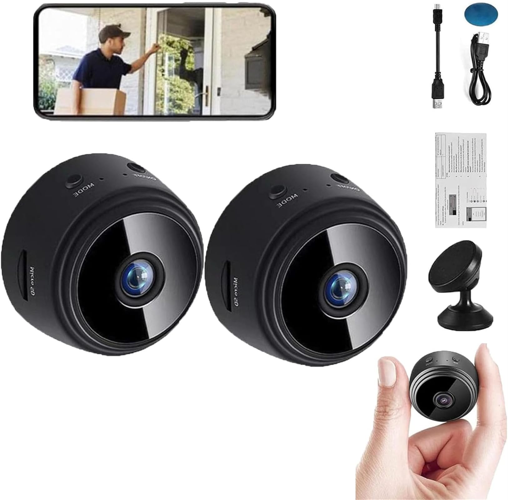 Micro-caméra Magnétique Discrète - Fixation Facile, Visionnage Via App, Enregistrement 24h, Neuve