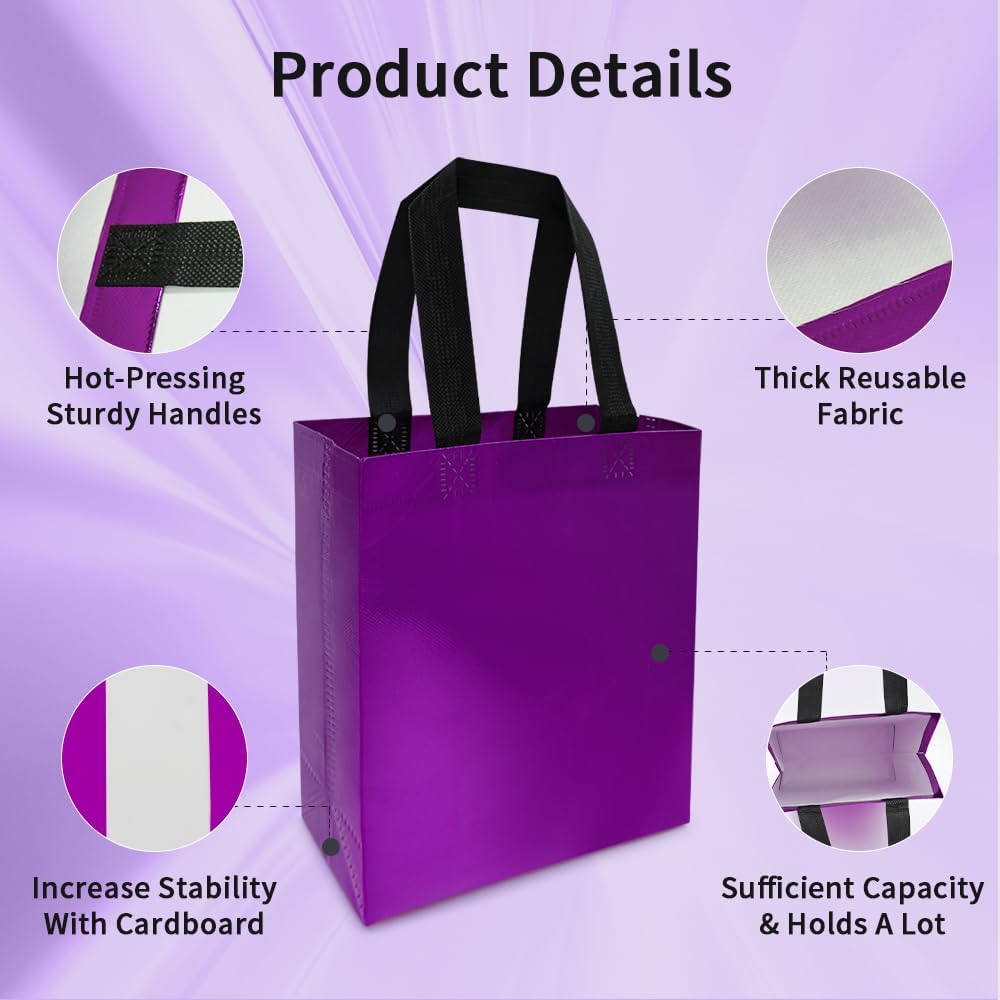 huichuan 12 Pack Small Gift Bags, Purple Gift Bags with handles, Party Favor Bags for Birthday, Holiday, Wedding -8x3.9x9.8 In - Image 3