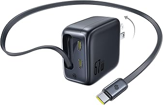 Baseus EnerCore 67W PD type-c Rapid Retractable Charger Triple Layer Cooling GaN Charger | Magnetic Storage, Built-in USB‑C Cable, 2 USB C Ports, GaN Technology, PD3.0 Compliant with PSE Technology