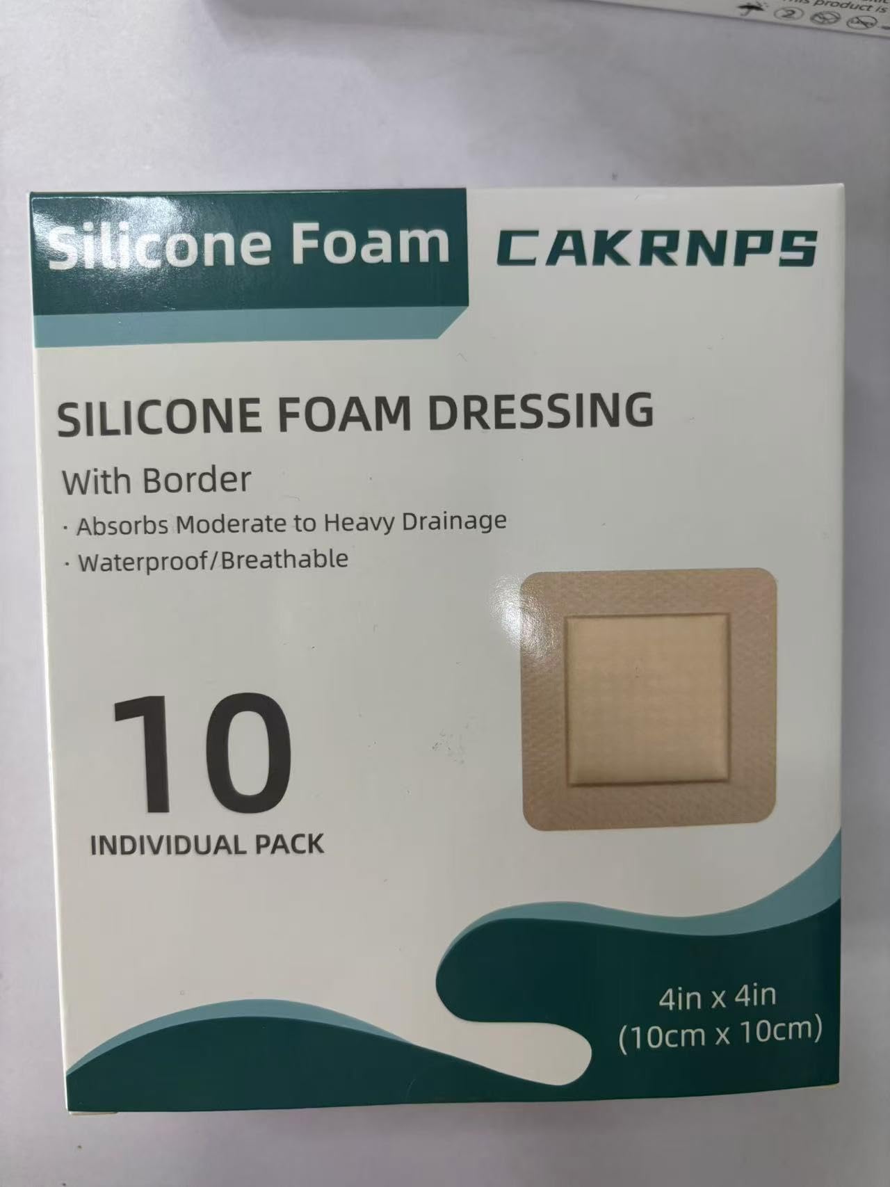 Silicone Foam Dressing with Adhesive Border, 4“ x 4” Waterproof Wound Dressing Bandage,Silicone Foam Pad, Large Waterproof Bandages, Self Adhesive Wound Care and Dressings,10 Packs, FSA HSA Eligible