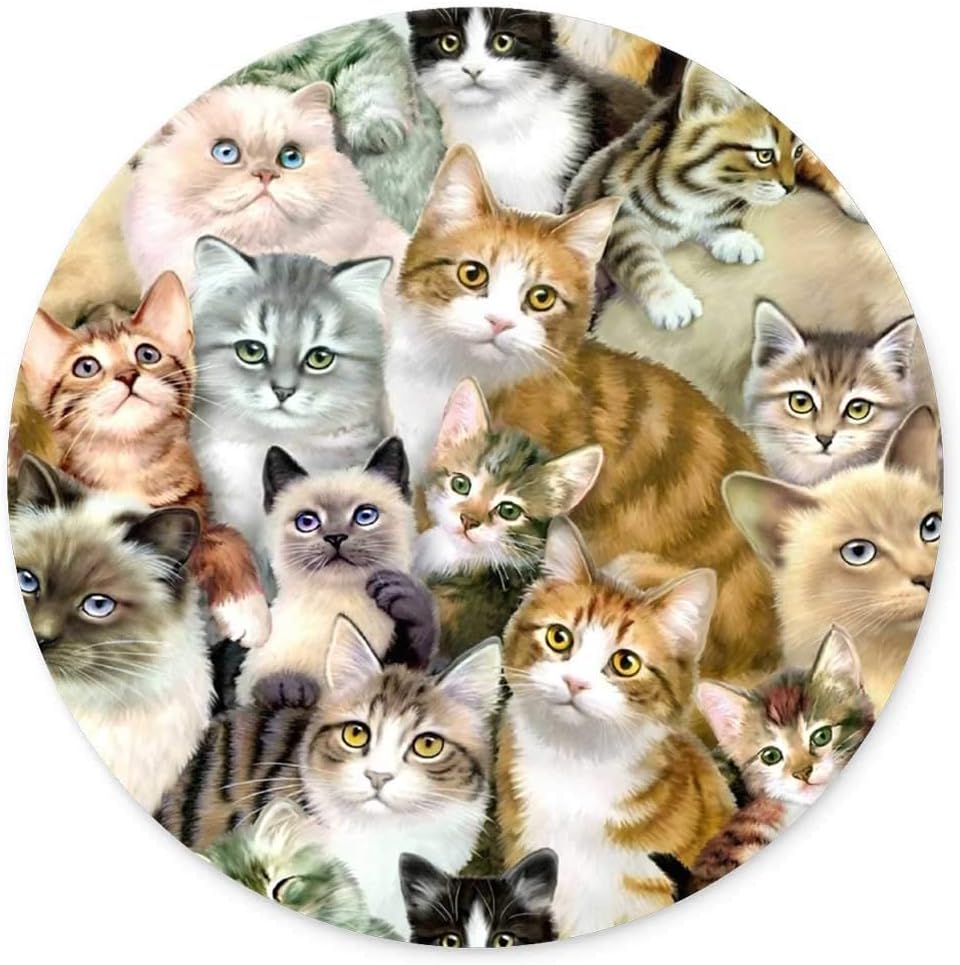 Non-Slip Rubber Round Mouse Pad,Funny Group Cat Animal Pet Design Round Gaming Mouse Pad (7.87 inch x 7.87 inch)