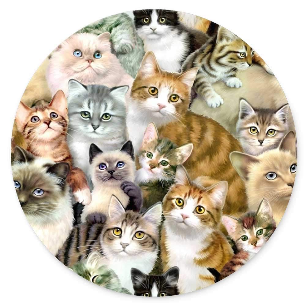 Funny Group Cat Animal Pet Design Round Gaming Mouse Pad