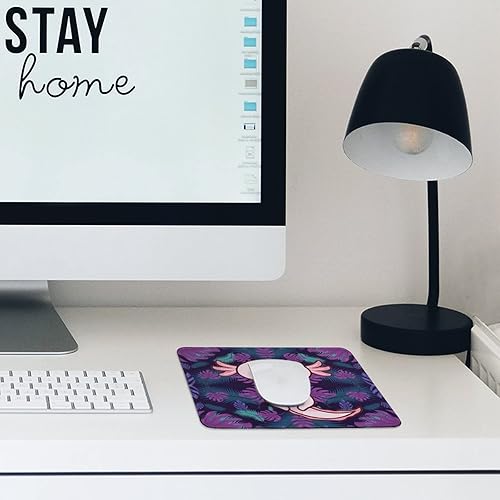 Miniatura 7 de Alfombrilla de mouse de goma antideslizante con diseño de ajolote de dibujos animados para niñas, ajolote rosa, hoja de palma de la selva para