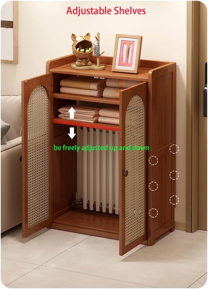 Living Room Heating Decorative Cabinet Radiator Cover with 2 Wood Heating Heater Covers Heater Shelf MDF Punch-Free Installation Storage Organizer Cabinet L60CM,Brown,S：L60*H82CM