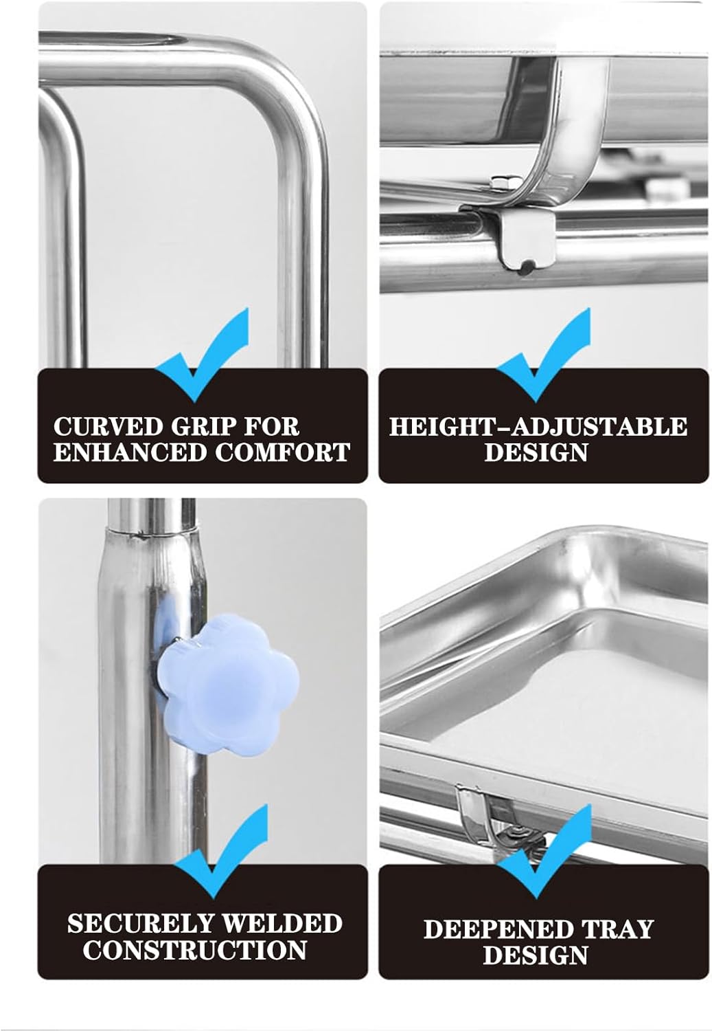 Lab Cart, Mobile Instrument Stand Mayo Portable Adjustable Tray, Steel Portable Adjustable Tray, Trolley Mayo Stand, Adjustable Height 33-49in with Removable Tray & 4 Wheels,Silver,A