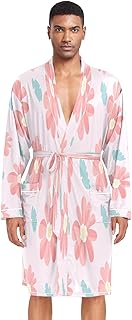 Bata de baño ligera para hombre, diseño de flores, color rosa
