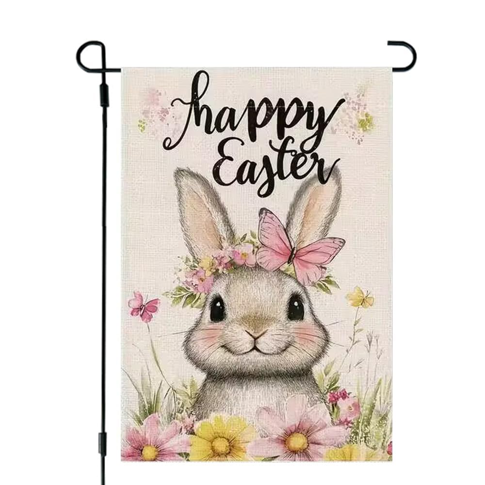 Drapeaux de jardin de Pâques avec lapins pour décorer une pelouse de ferme lors de la chasse aux œufs