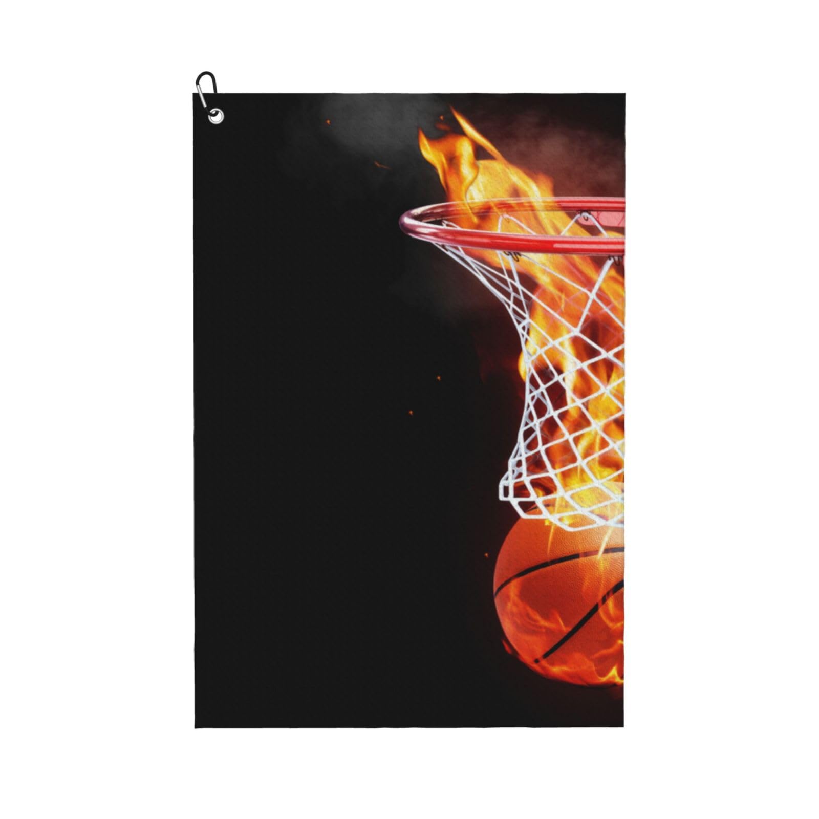 Hnnkloy Basketball Sports Flame Ball, 16x24 in Portable Waffle Golf Towels with Carabiner Clip for Golf Bag