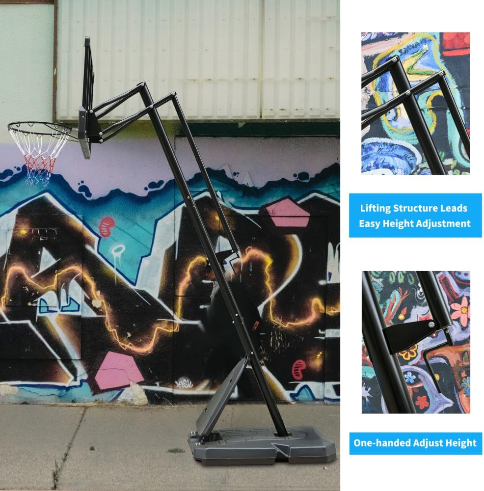 Height Adjustable 7.5 to 10 ft Portable Basketball Hoop with 44 Inch Shatterproof Backboard and Stable Water-Filled Base