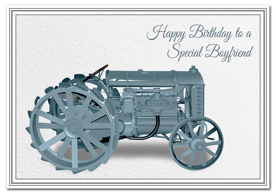Birthday Card for Boyfriend - Tractor Design - Special Farm Farming Farmers Greeting - Happy Best Wishes - Cool Unique Vector Art - Blank Inside - Unusual 1917 American Model F - Made in UK