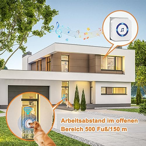 ChunHee Dog Door Bell - Doggie Doorbell Puppy Training - Dog Bells Toilet Training Smart Buttons Dog Clicker Operating at 500Feet with 55 Melodies 5 Volume Levels Velcro Installation 1Receiver 1 Bell - Image 2