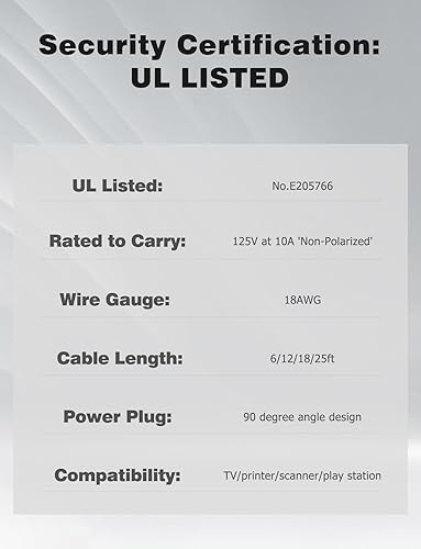 Miniatura 6 de Ancable Cable de alimentación C7 de 12 pies en ángulo de 90 grados 18AWG de 2 clavijas a forma de L de repuesto para Samsung, Philips, Toshiba, LG,