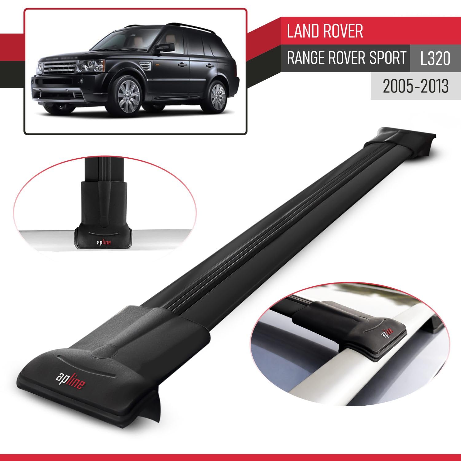 Compatible con Land Rover Range Rover Sport (L320) 2005-2013 Modelo Fly Barra de Techo Auto Portaequipajes Barras Transversales Negro Aluminio 3 Barras