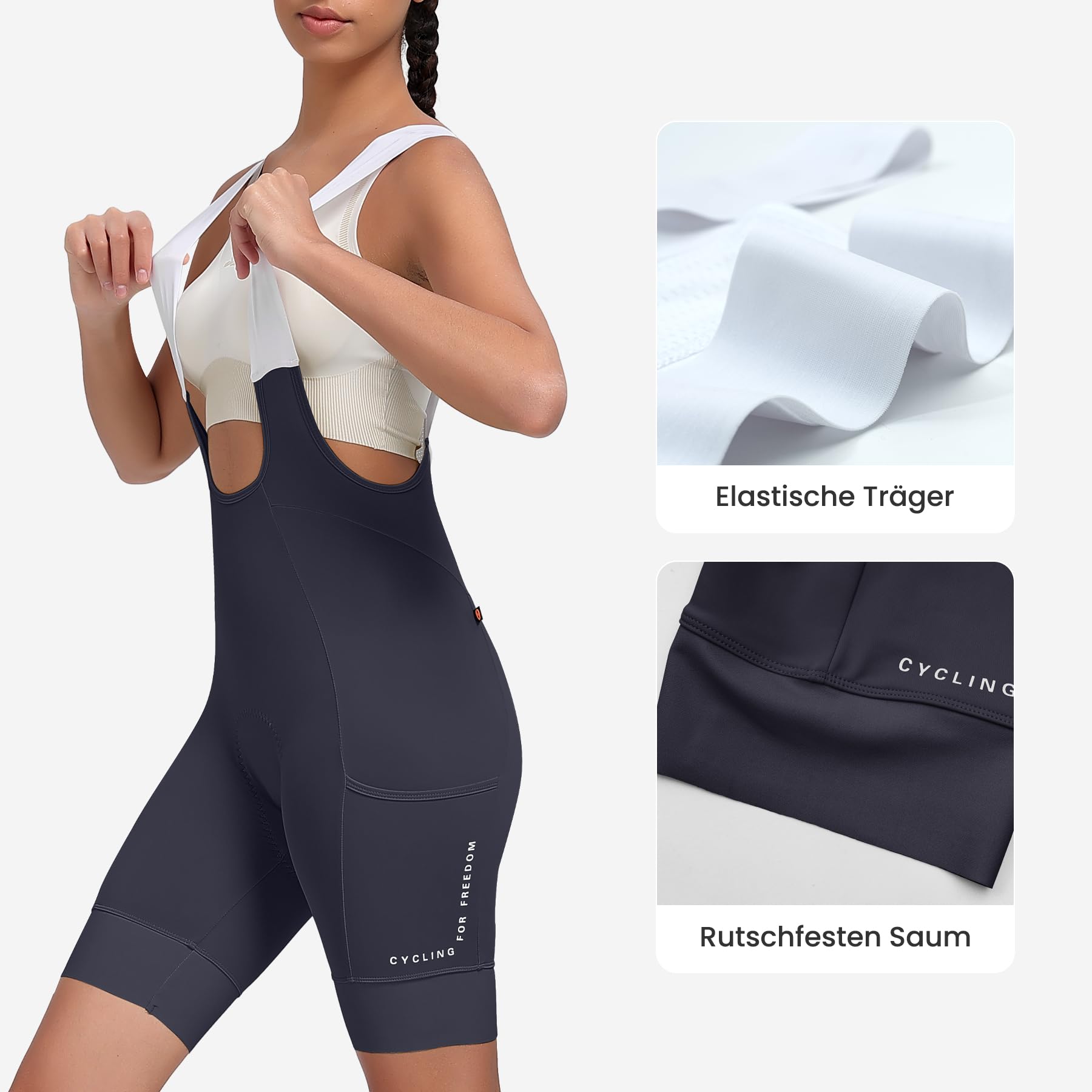 Santic Short de cyclisme rembourré pour femme avec bretelles et poche rembourrée 4D