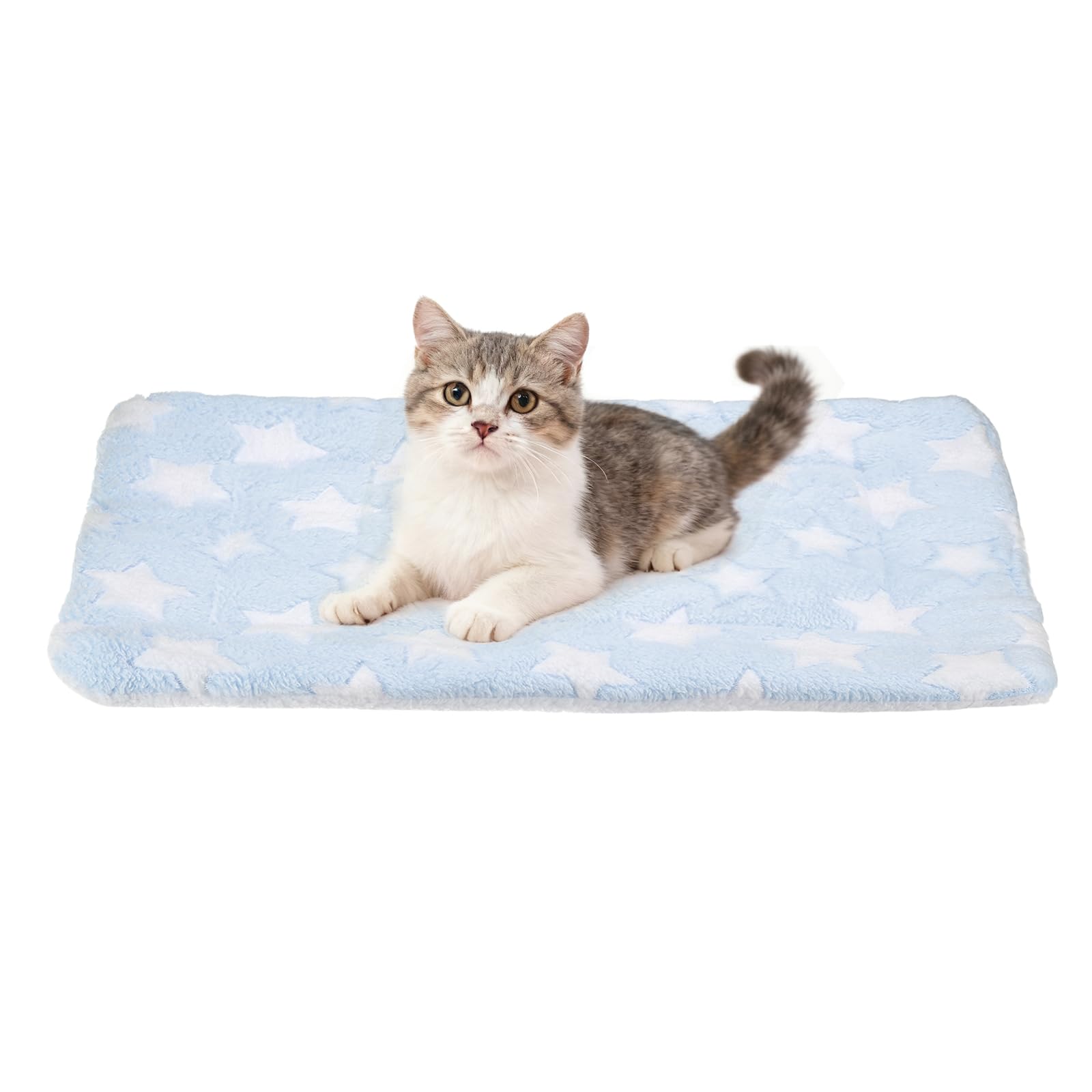 sourcing map Dog Cat Bed Mat, Soft Coral Fleece Pet Cushion Pad with Cute Stars Print, Warm Washable Pet Bed 21x14 Inches, (Blue), Intended for Medium Small Dog Cat