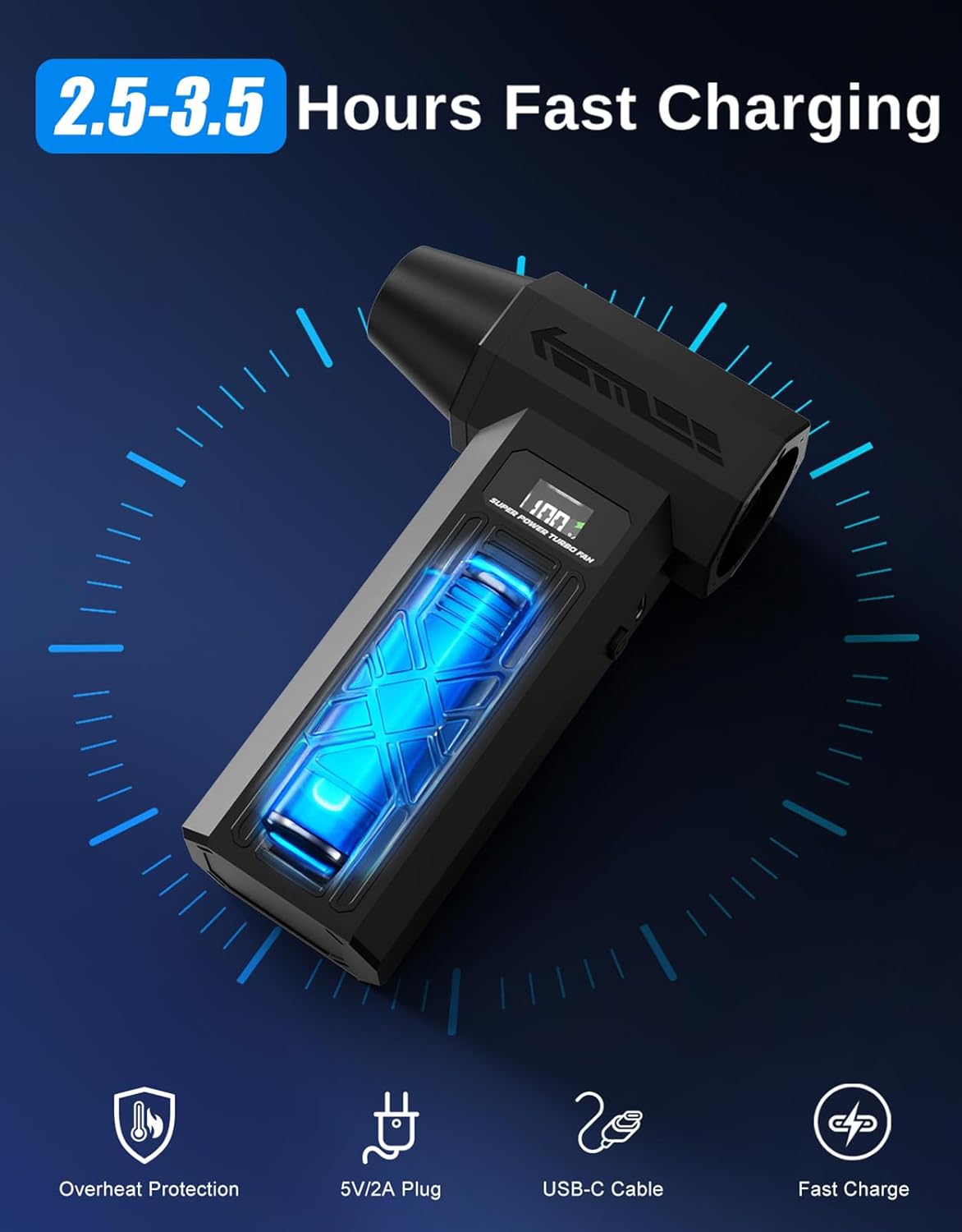 Compressed Air Duster - 280,000 RPM Electric Air Blower for Keyboard,Camera,PC Vents,Car Interiors & Home,Outdoor,Snow Dusting,Rechargeable Mini Blower with 5 Nozzles,4 Speeds - Image 3