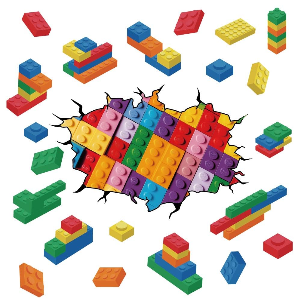 SUPERDANT Building Blocks Wall Stickers Colorful Blocks Wall Decals Vinyl Art Decor DIY Break Through the Wall Mural for Nursery Children's Room School Bedroom Playroom Classroom - Image 3