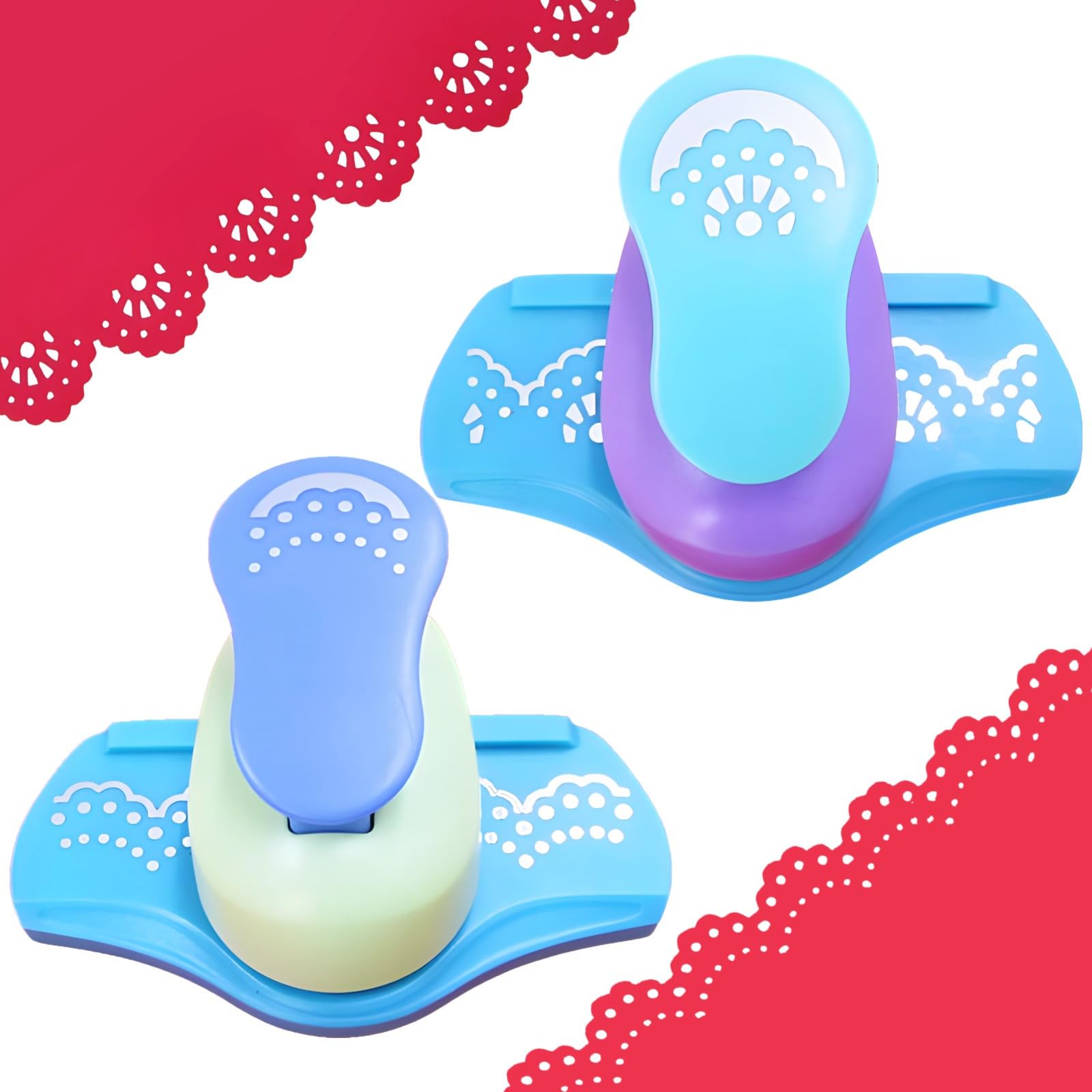 Heavy-Duty 2-Piece Border Punch Set, Craft Border Punch with Dotted Lace & Half Circle Edge for Scrapbooking