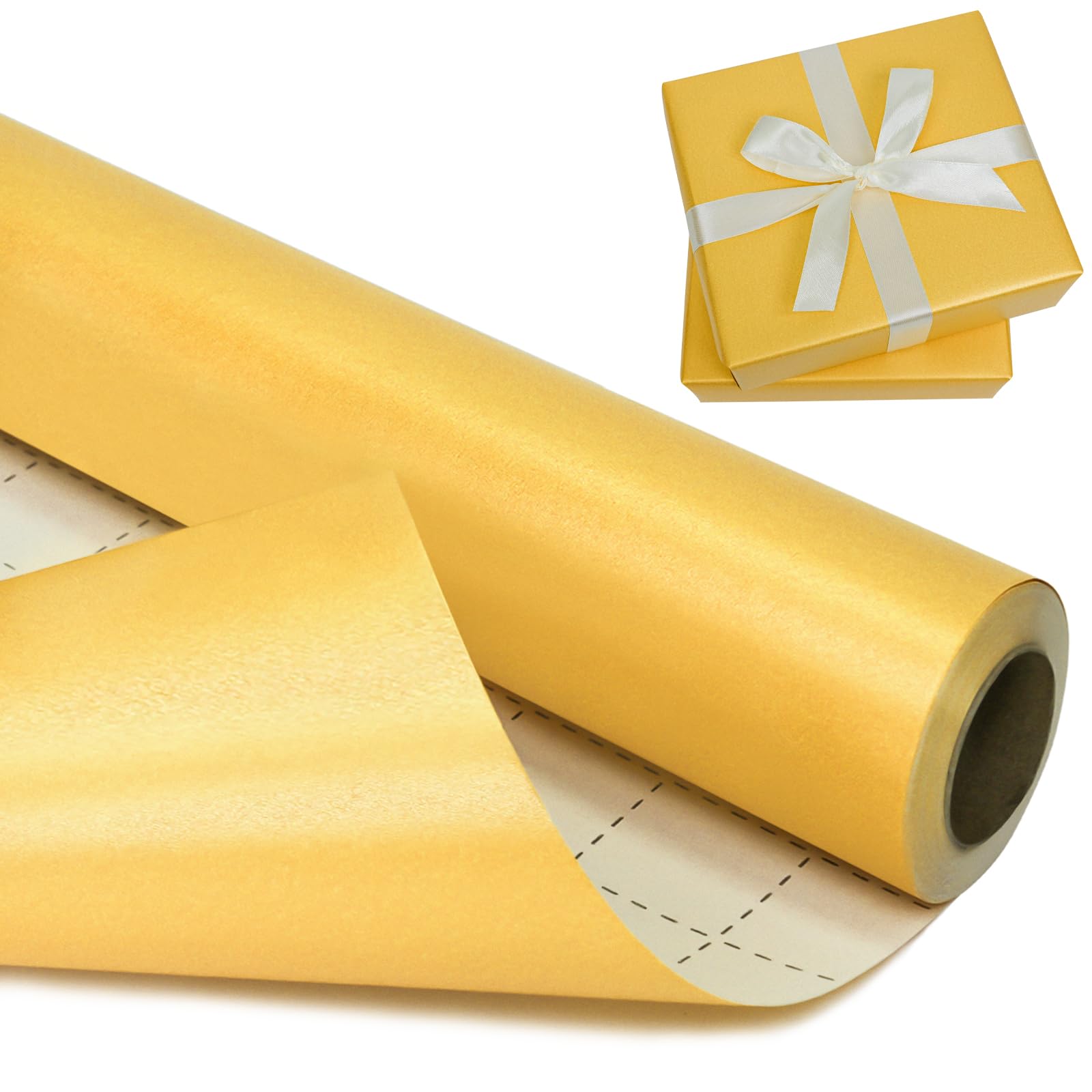 BIHIYII Gold Gift Wrapping Paper Roll 43 cm x 10 m, Christmas Pearlescent Gift Kraft Paper Roll, Pearly Lustre Sparkle Solid Color Golden Yellow Matte Gifts Wrap for Christmas Xmas Wedding Birthday