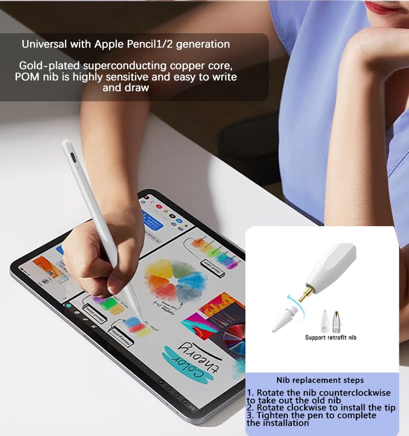 Lápiz capacitivo para iPad Pro M4 mini Air con conector de carga rápida 5