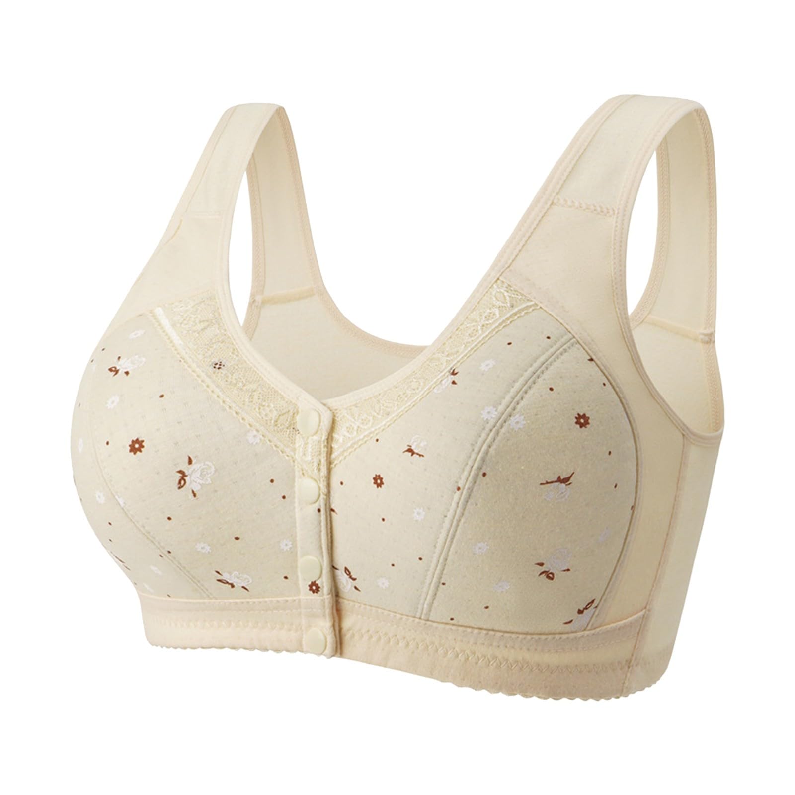 Daisy Bras for Older Women Front Closure Convenient Everyday Bras Mid Buttons Comfortable No Underwire Gathering Bras X-Large 6-yellow