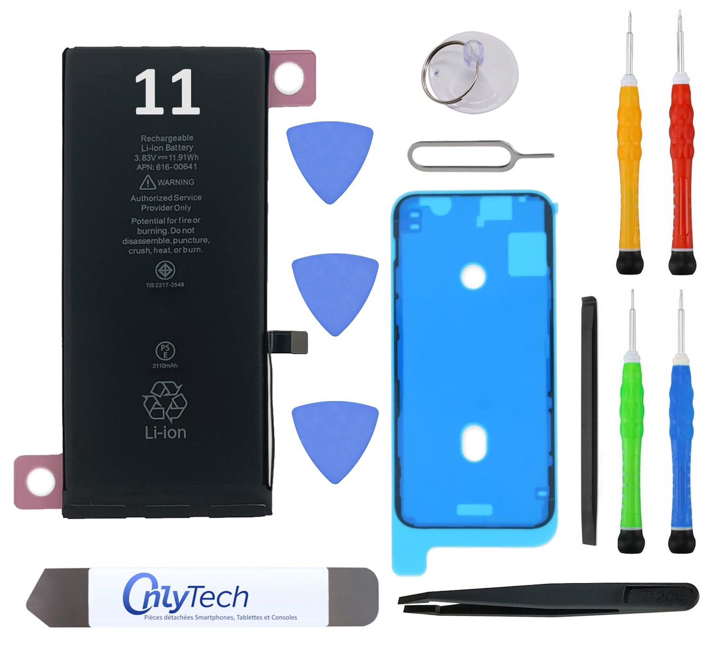 Batteria di ricambio premium per iPhone 11-3110mAh, identico all'originale, kit 12 strumenti professionali e adesivo schermo inclusi