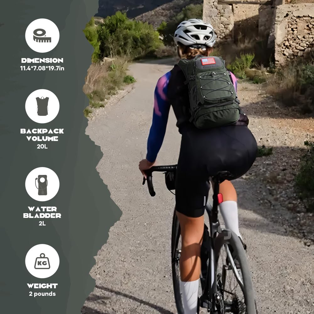 Mochila de hidratación, mochila de senderismo con bolsa de agua de 2 litros, válvula de mordida de alto flujo, mochila de agua para hombres y mujeres, aislamiento ligero para senderismo, ciclismo,