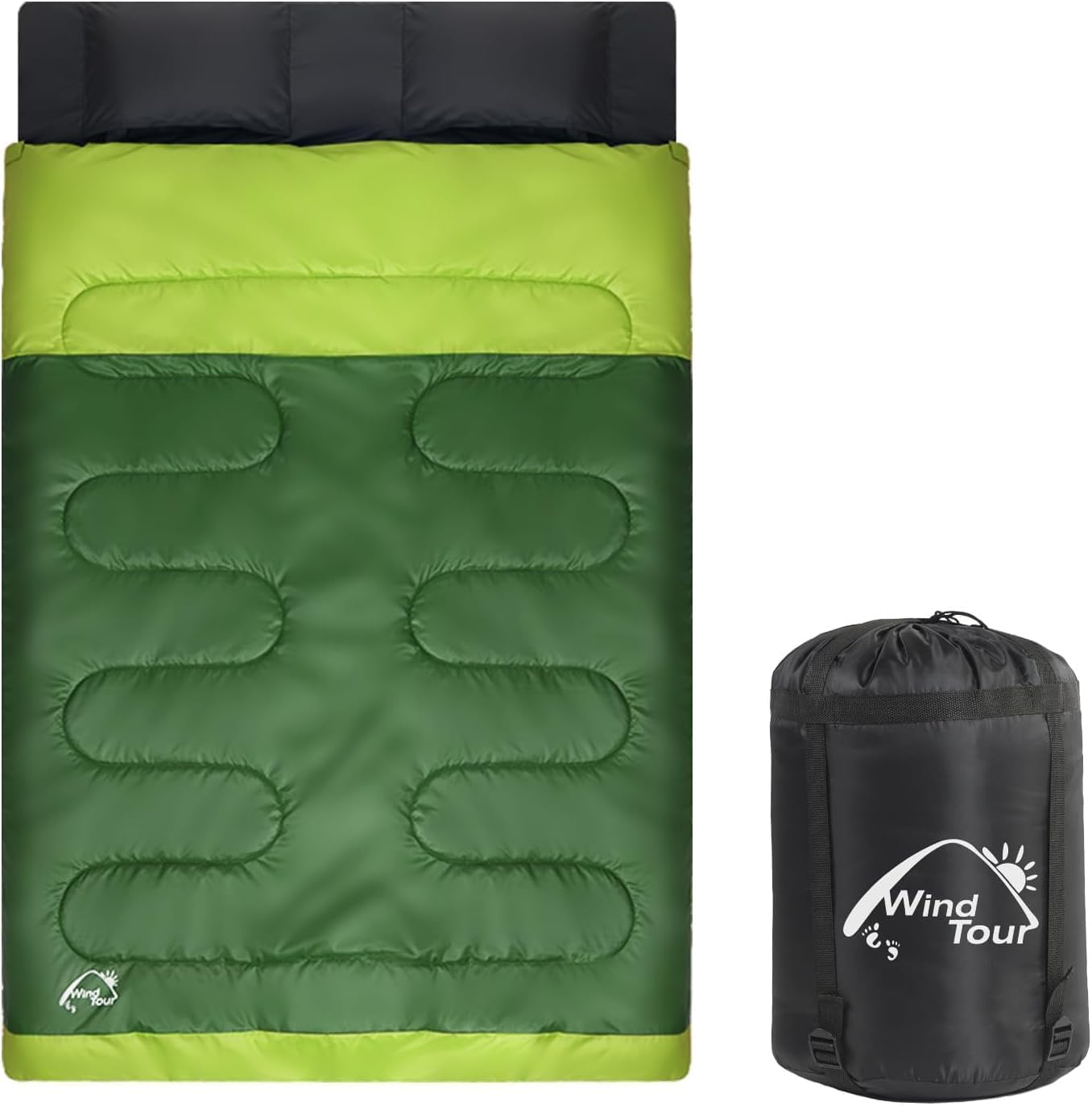 Lightweight 2-Person Sleeping Bag with Pillows for Camping & Hiking