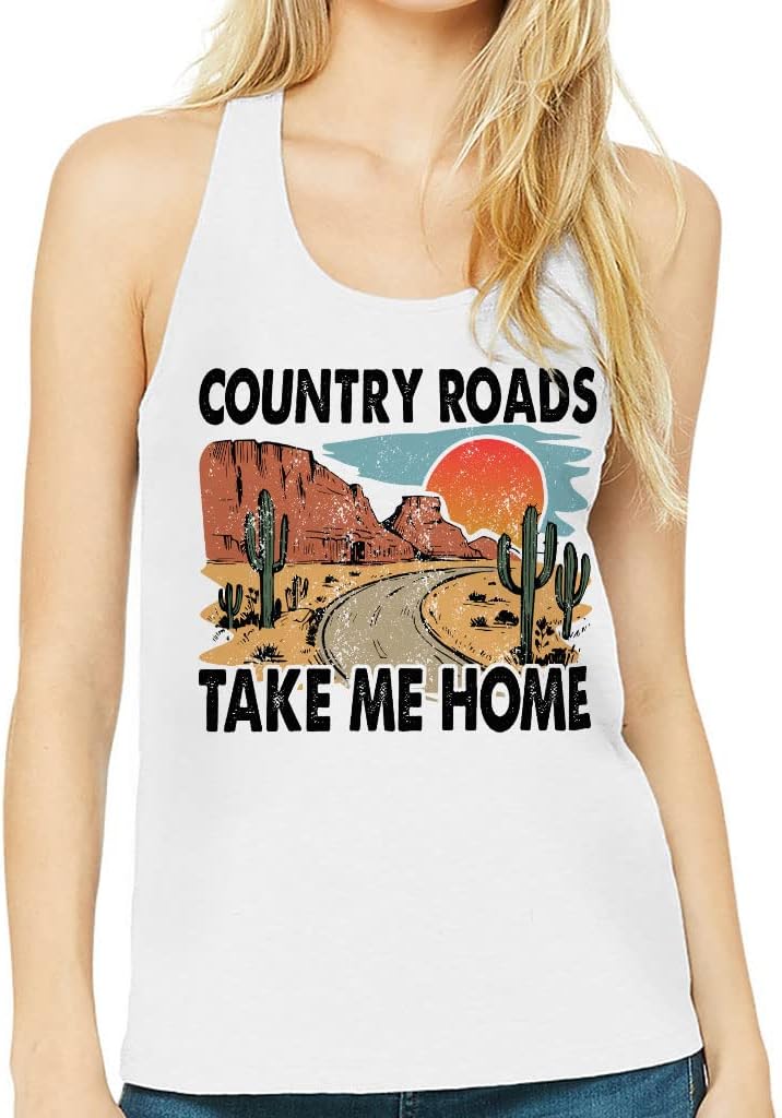 Country Roads Women's Racerback Tank - Desert Tank Top - Road Workout Tank