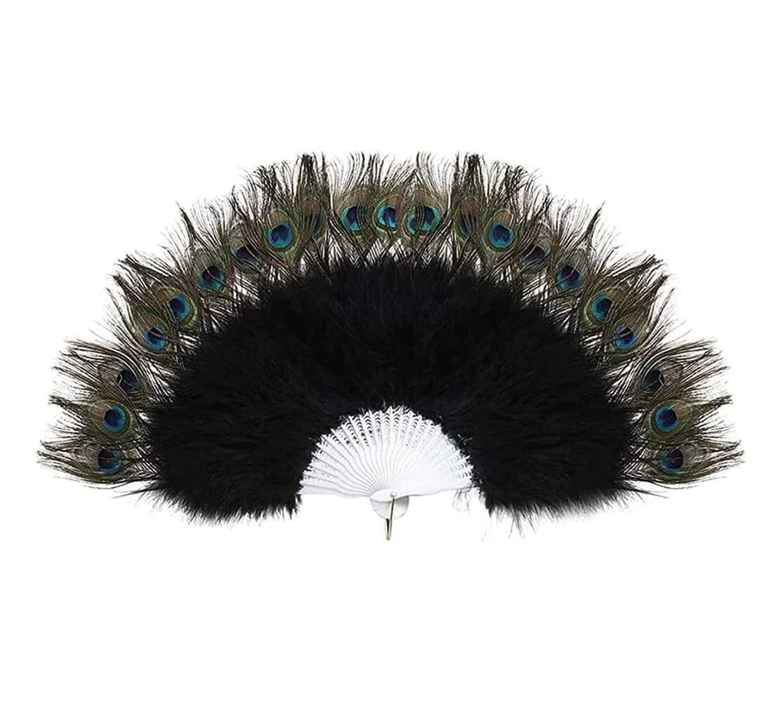 Éventail en plumes de paon noir pour danser et sublimer votre tenue de mariage