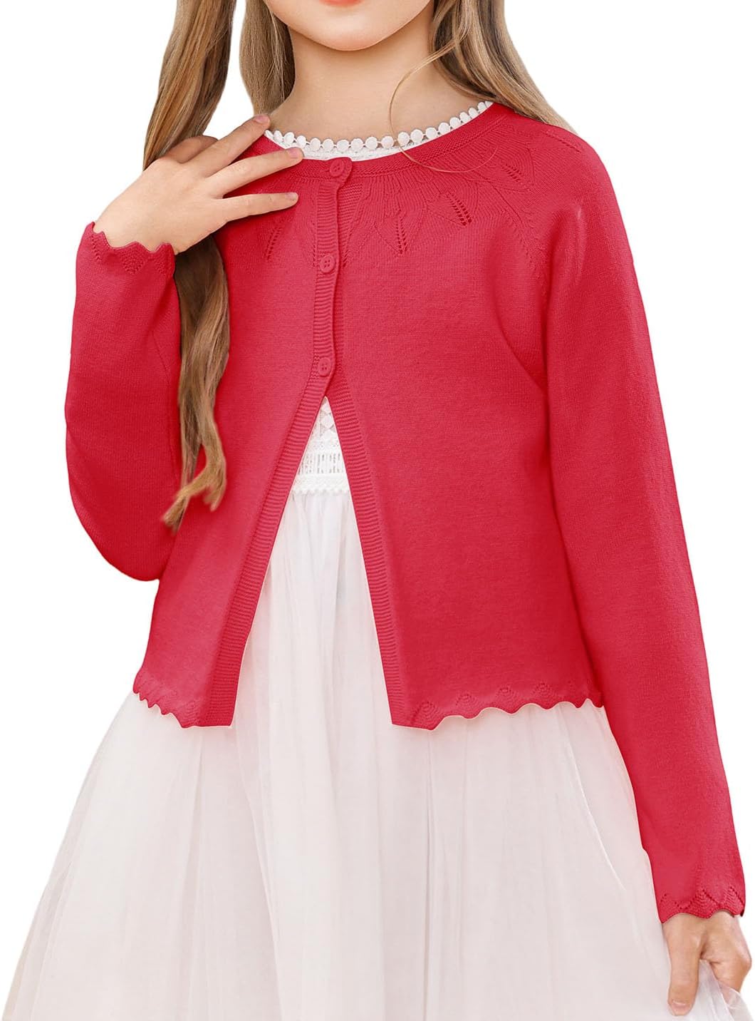 NikNio Girls Long Sleeve Knitted Bolero Cardigan Cropped Button Closure Kids Shrug Sweater 1-10 Years