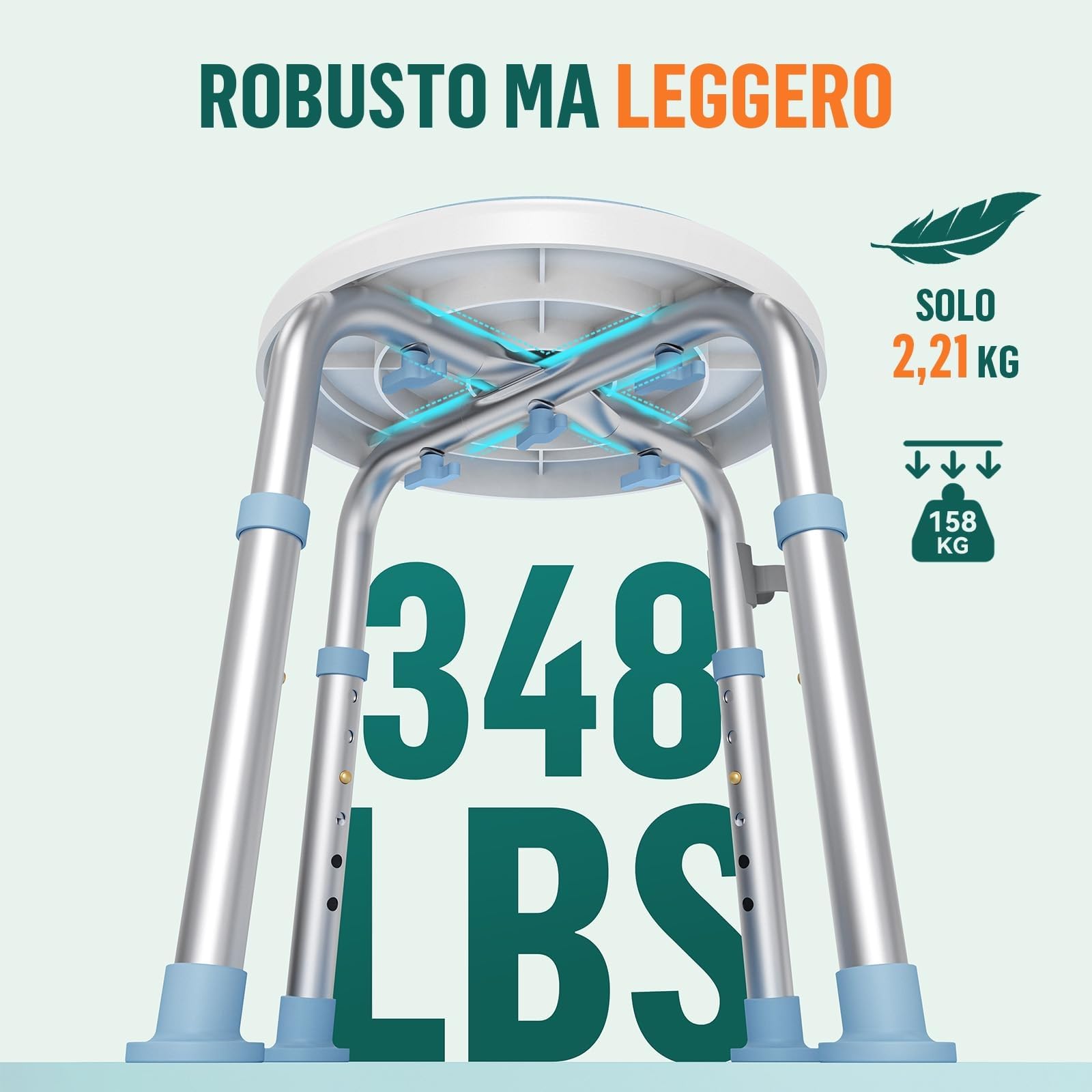 LC01 Sedia da Doccia Girevole 360° Regolabile in Altezza – Sgabello Doccia Antiscivolo in Alluminio con Sedile Rotante, Leggero per Anziani e Persone con Mobilità Ridotta