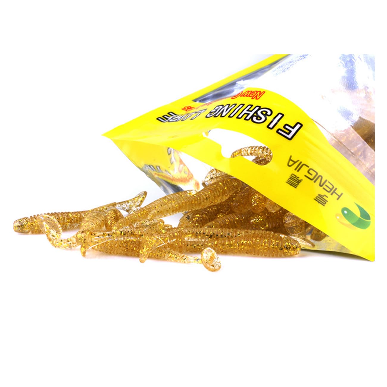 50 Pcs 5cm Fishing Lures Fishing Lures Fishing Soft Plastic Shad Lures Fishing Baits Soft Plastic Fishing Lures T Tail Grub Worm Baits for Fish Tackle Accessory (9#(Gold))