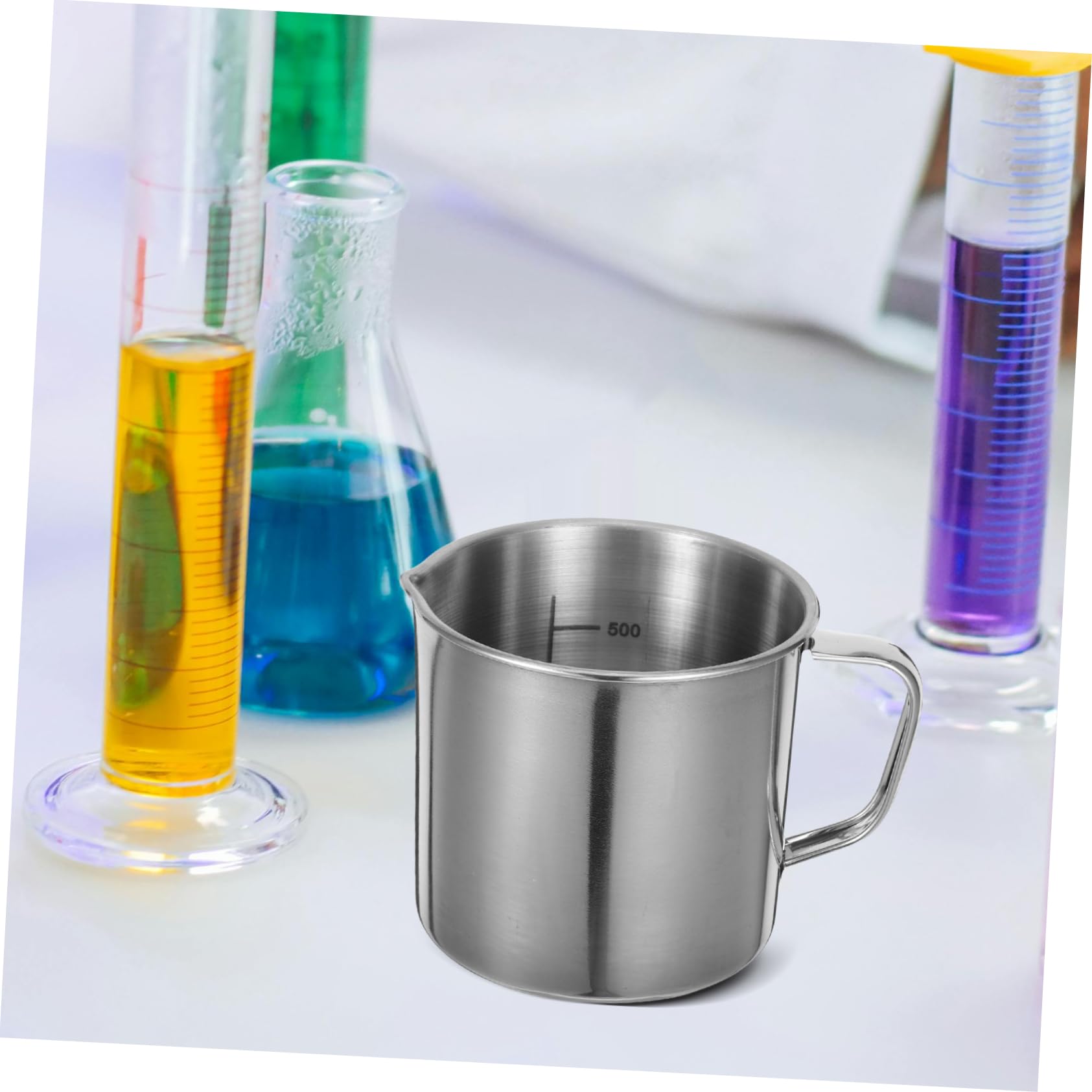 Zerodeko Vaso Mezclador Científico De 3 Piezas 500 Ml De Acero Inoxidable Con Escala Y Asa Para Medición De Productos Químicos.