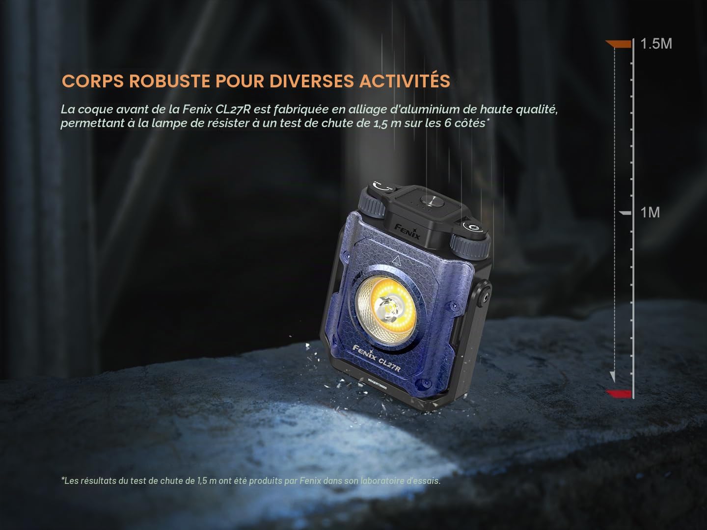Fenix CL27R Lanterne multi-faisceaux rechargeable bleue gaufrée | 1600 lumens | 180 m | 285 heures max | Mode lumière rouge | Réglage continu de la température de couleur et de la luminosité | Poignée