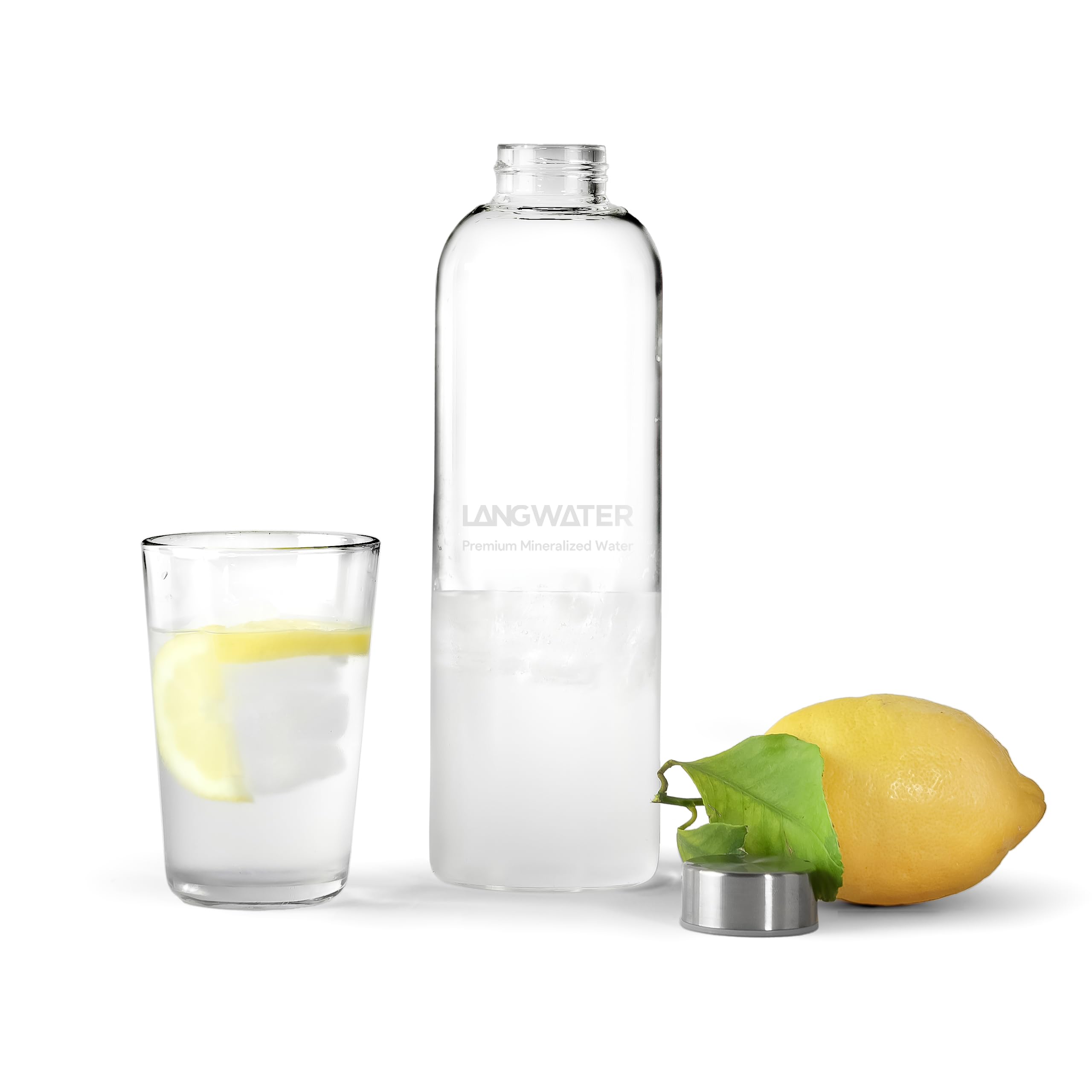 LANG WATER Lot de 2 bouteilles d'eau en verre avec bouchon en métal – 1 l (lot de 2) – Carafe polyvalente en verre pour boissons chaudes/froides