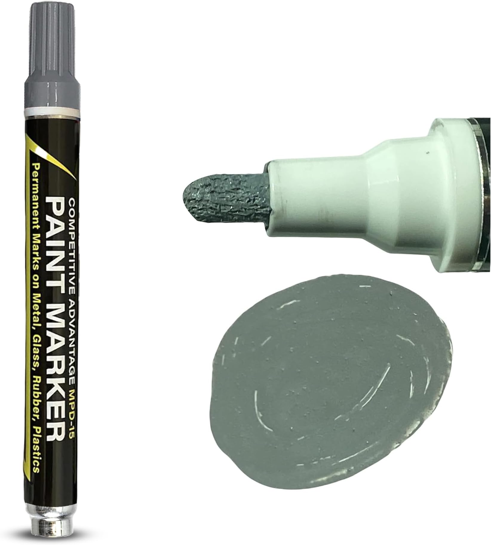 Competitive Advantage Enamel Paint Markers MPD-15 | GRAY - 1 Pack | Permanent Marks on Metal, Glass, Rubber, Plastic & more, Waterproof UV Resistant