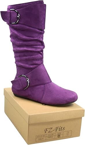 Miniatura 4 de Botas de mujer con hebilla lateral, cierre de cremallera, puntera redonda, planas, con tacón bajo, de media pantorrilla