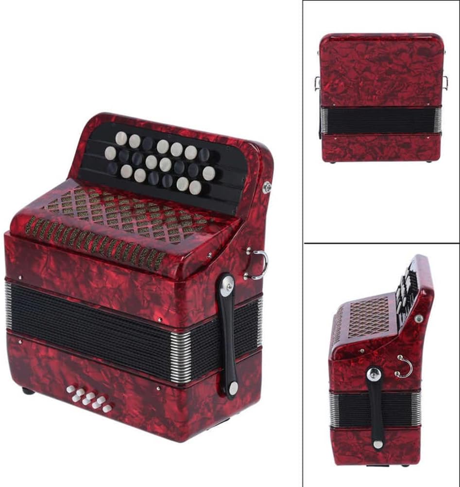 Bayan Accordion for Beginner Adults, 22 Button 8 Bass Professional Button Reed Accordion Instrument with Storage Bag (Color : Red)