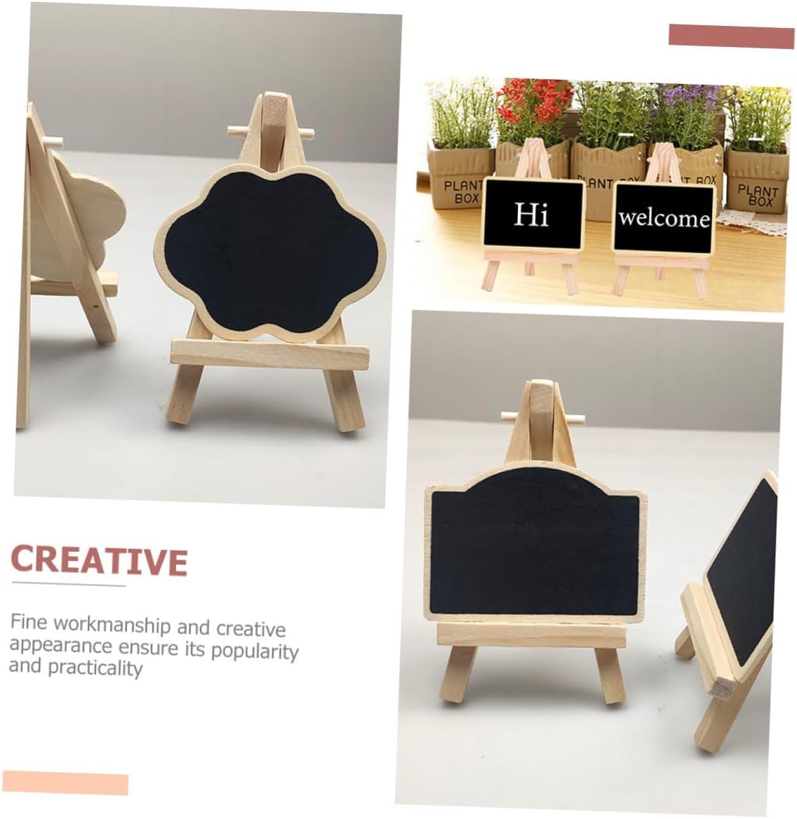VANZACK 6pcs Decorative Wooden Chalkboard Message Boards with House and Flower Shapes, Multi-Function Memo Signs for Home Décor and Kitchen Menu Display
